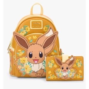 NWT Loungefly Exclusive Pokemon Eevee Floral Mini Backpack & WALLET Set!